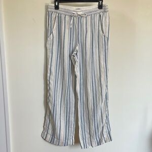 L.L. Bean Petite 100% Linen Striped Wide Leg Pants Women’s Size 6P Drawstring